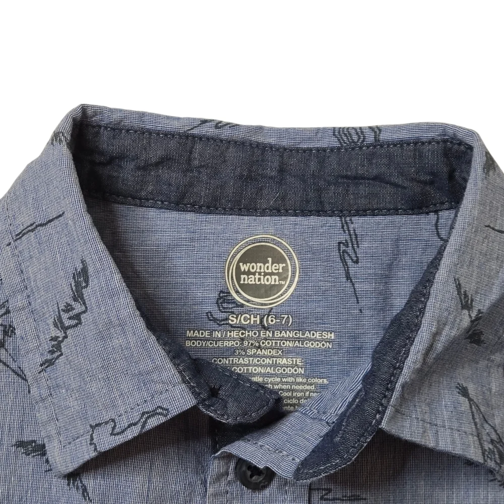 Wonder Nation Denim Blue Western Print Long Sleeve Button Down Shirt Boy's Small